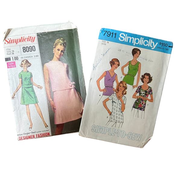 Vintage Sewing Patterns Lot Simplicity Vogue 60s 70s Size 16 - Picture 1 of 3
